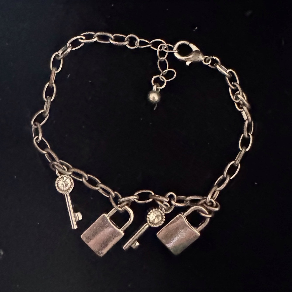 Silver Charm Bracelet with Locks and Keys